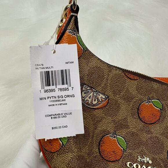 Coach Mini Payton Bag In Signature Canvas With Orange Print In Tan CBA78 NWT - Picture 5 of 9